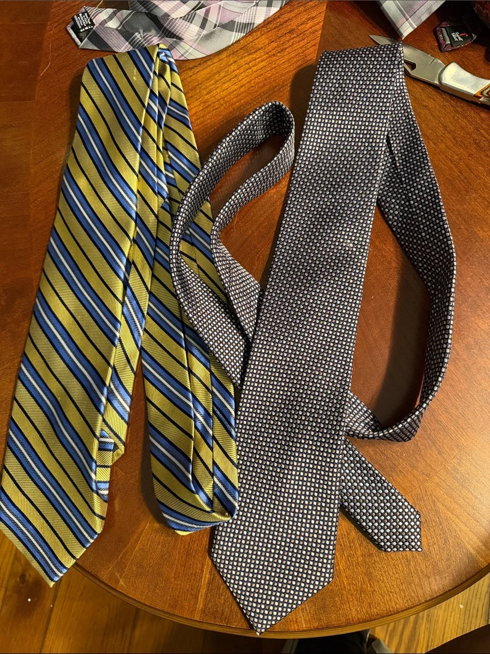 Two Jos. A. Bank Ties - Yellow and Blue Striped & Brown Micro-Pattern Neckties